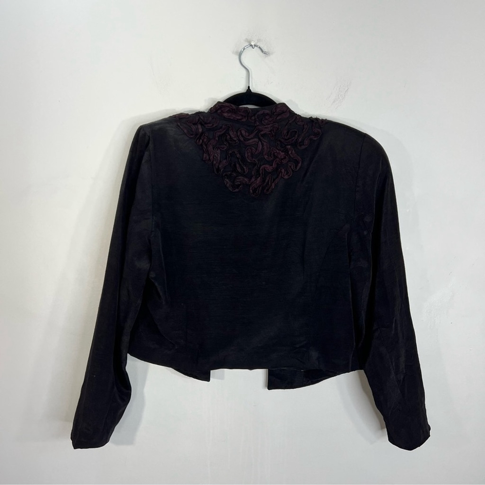 Vintage 80s Mister Leonard black applique cropped open front jacket blazer M - Picture 5 of 13